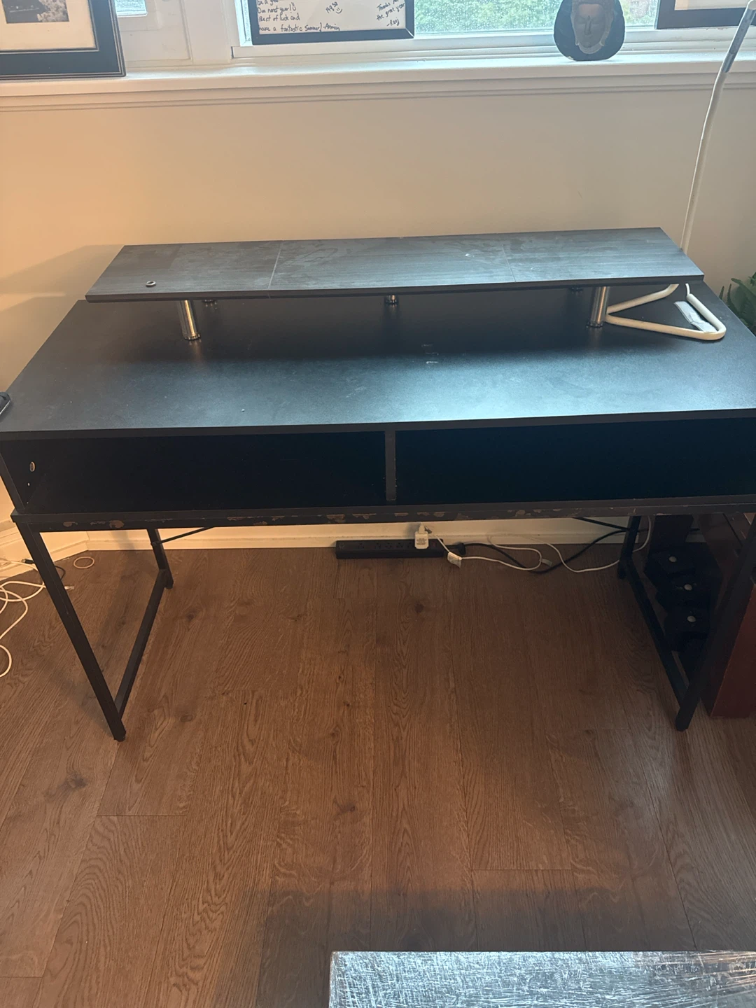 Black computer desk with shelf