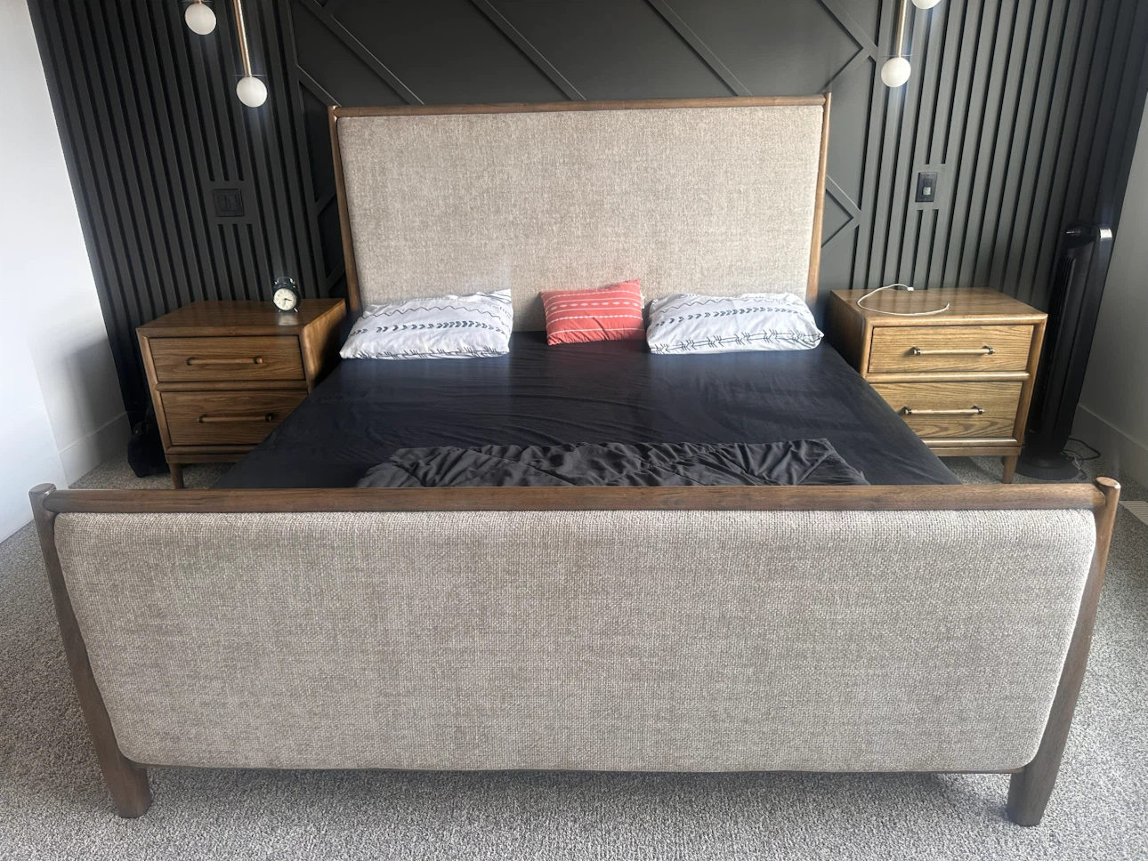 Wooden Bed Frame with Upholstered Headboard