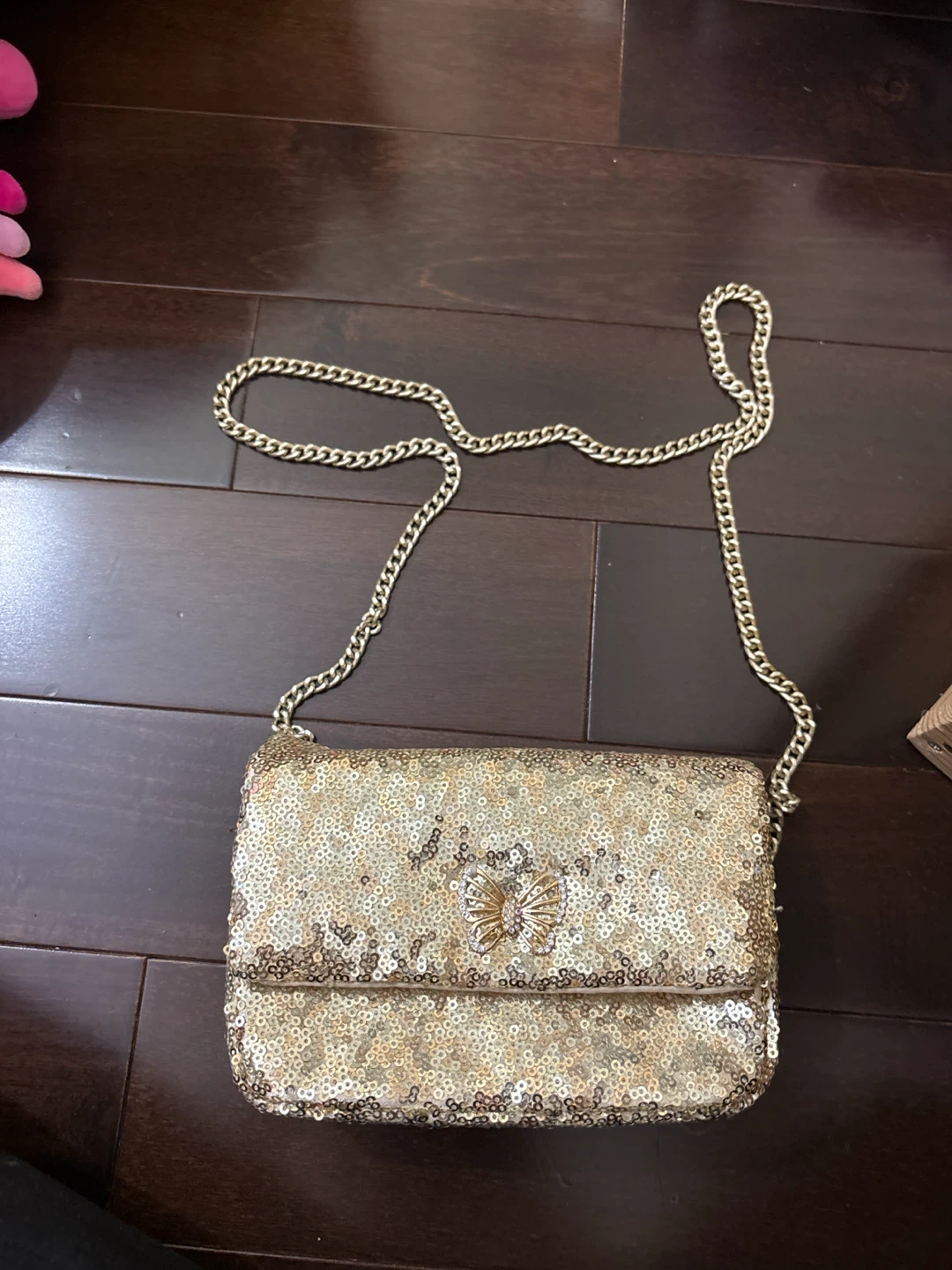 Gold Sequin Clutch Purse with Chain Strap