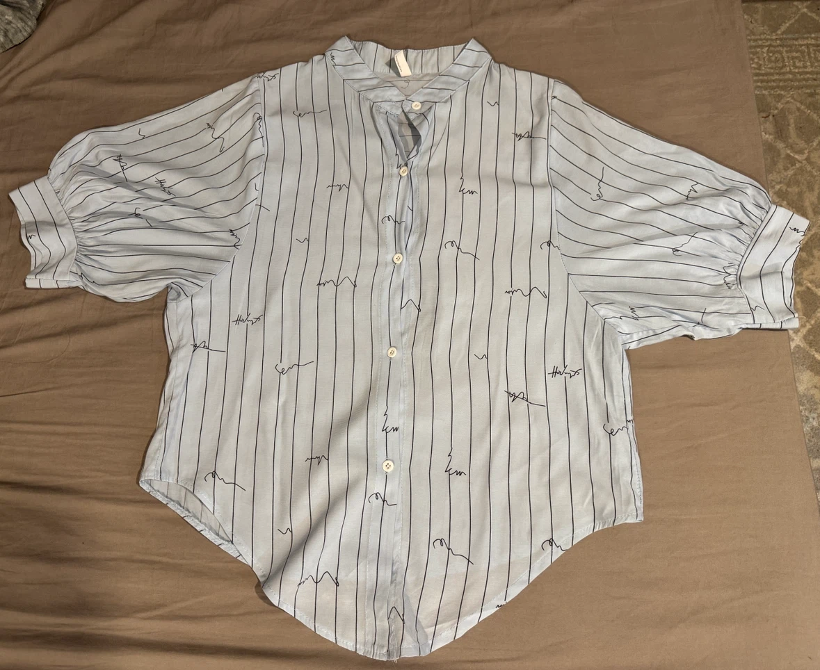 Light Blue Striped Shirt with Black Scribble Print