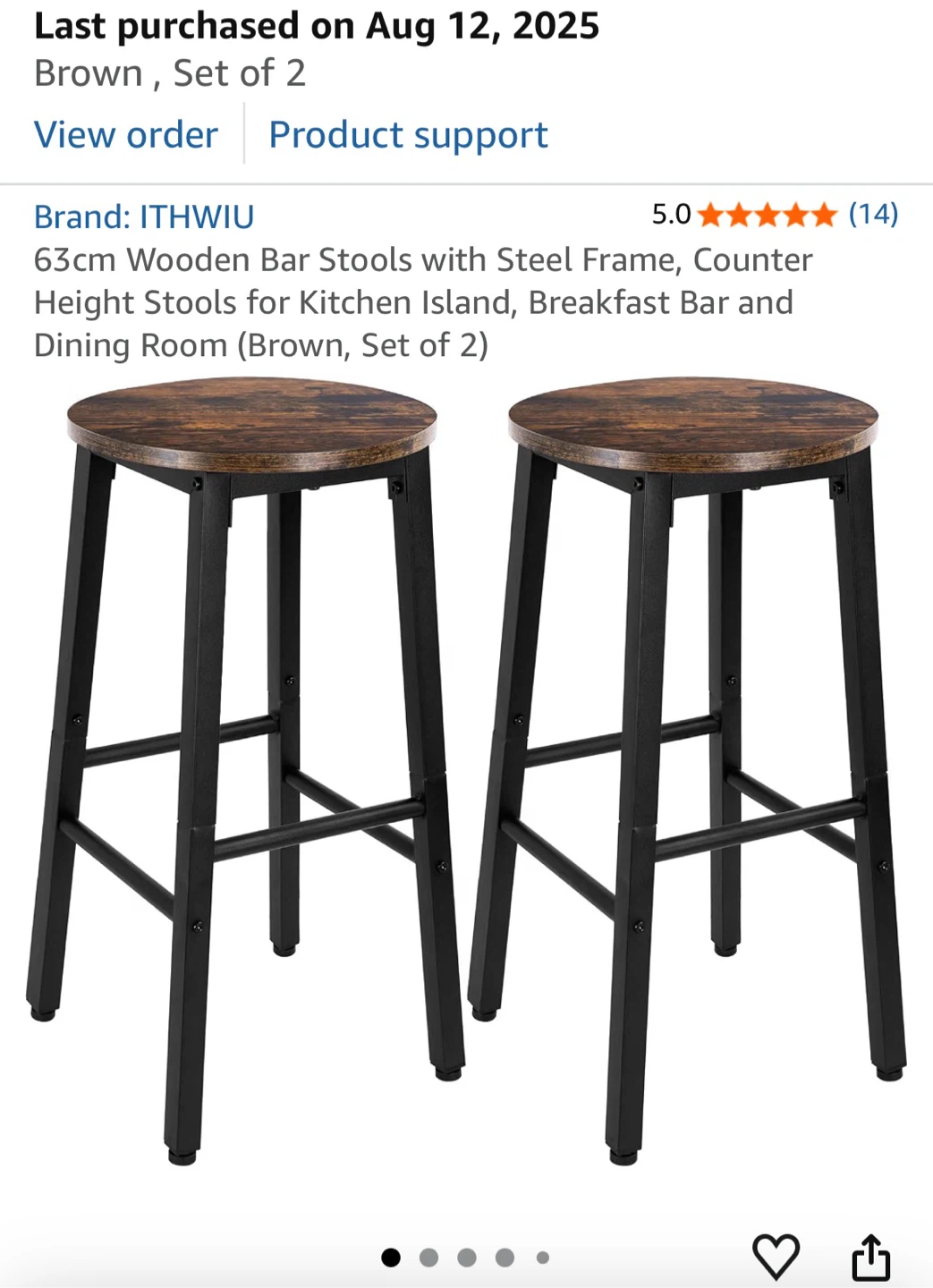 63cm Wooden Bar Stools - Brown, Set of 2