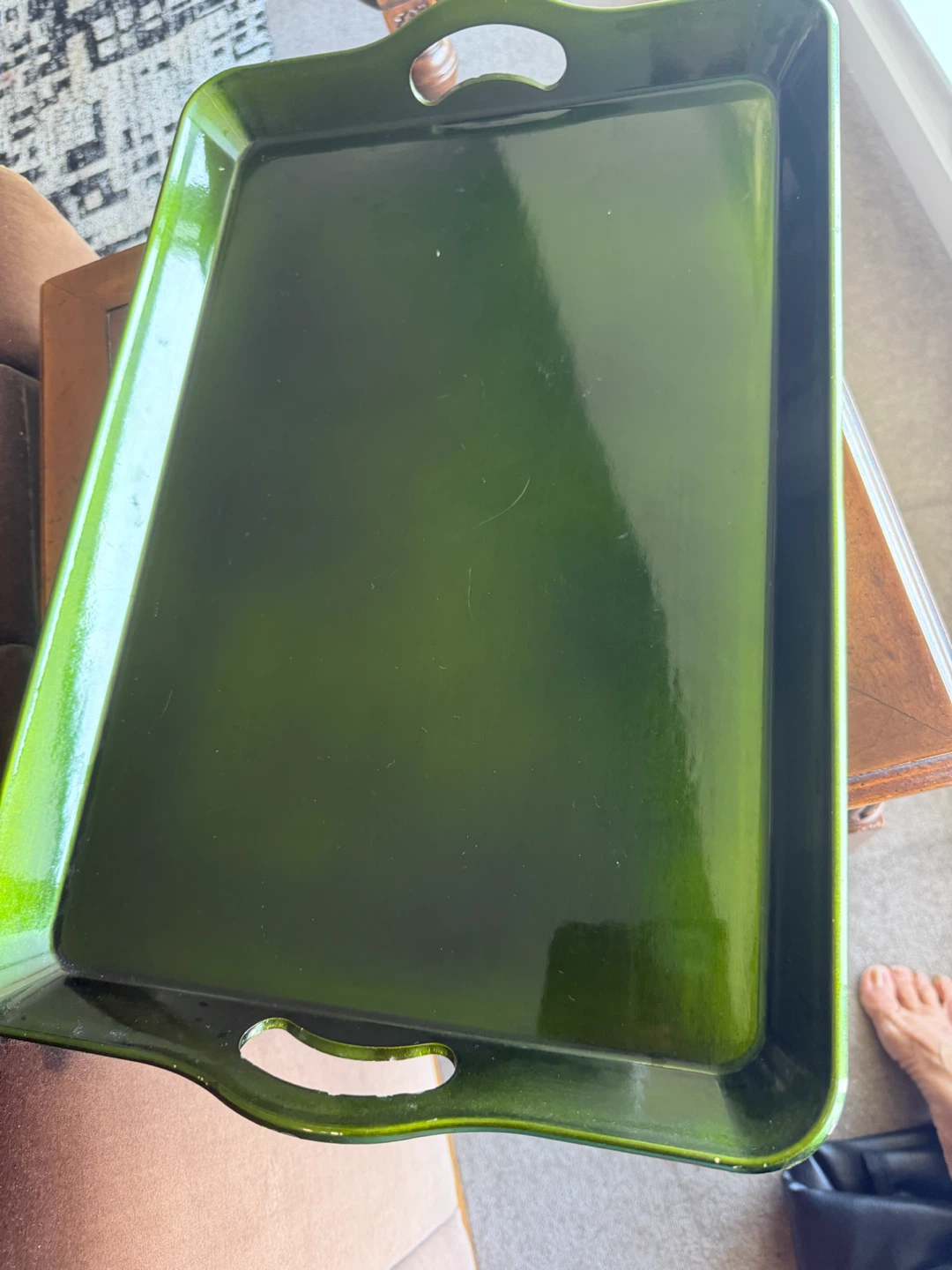 Green Serving Tray with Handles