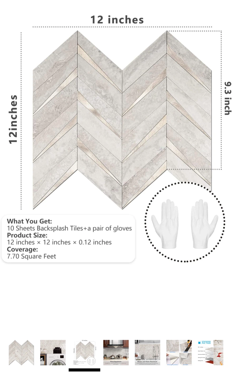 STICKGOO 10-Sheet Herringbone Peel and Stick Backsplash Tile - photo 5