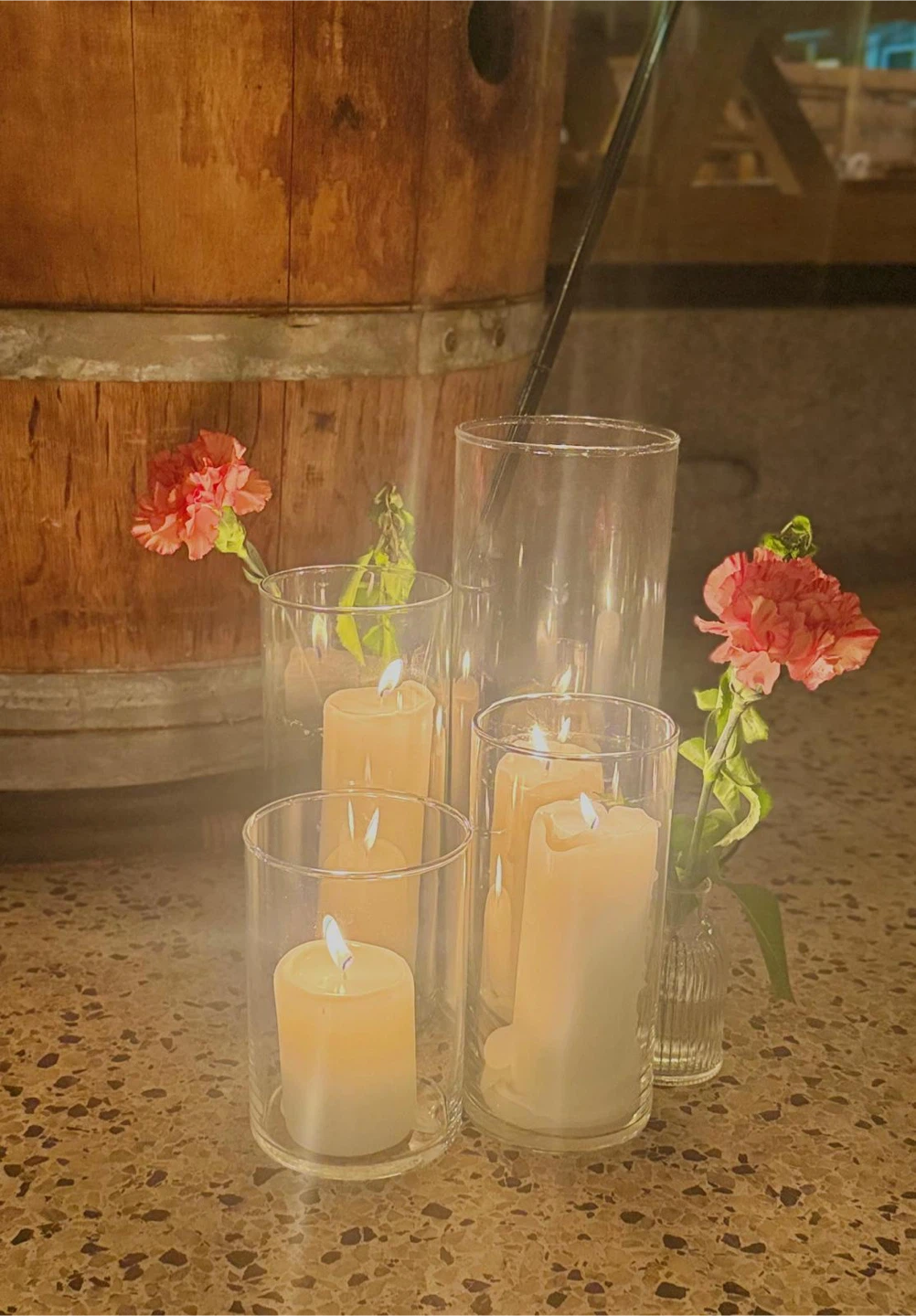 Wedding decor- Set of 4 Glass Cylinder Vases, 6 pillar candles - photo 2