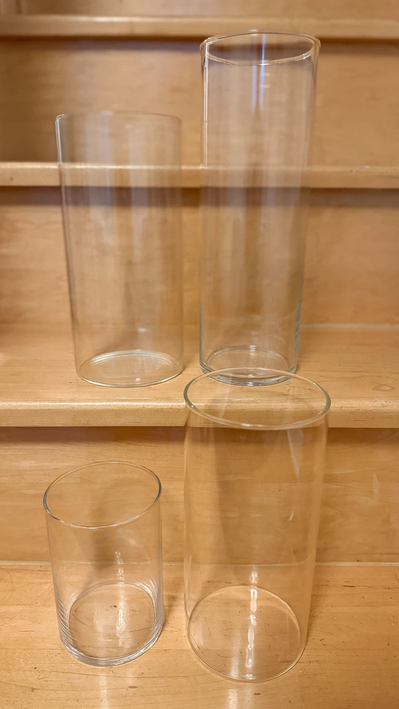Wedding decor- Set of 4 Glass Cylinder Vases, 6 pillar candles - photo 3