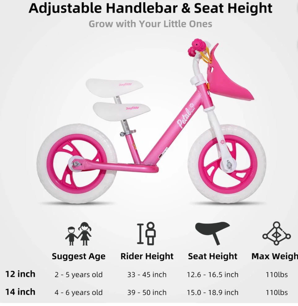 Joystar 14 Inch Kids Balance Bike - Pink - photo 3
