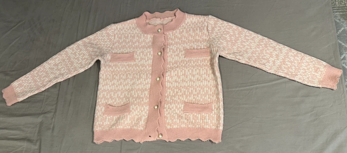 Pink and White Patterned Cardigan
