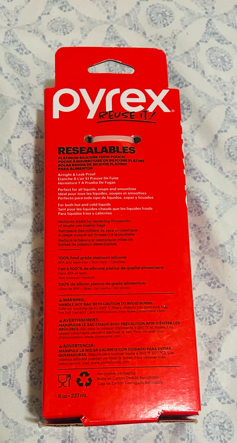 Pyrex Reusable Platinum Silicone Food Pouch - Medium (237ml) - photo 2
