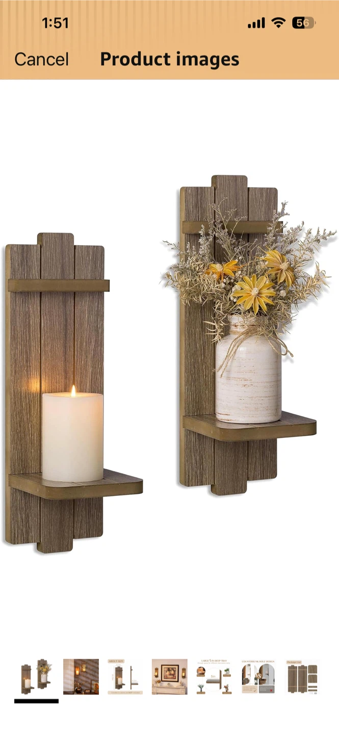 Set of 2 Rustic Wood Wall Sconces - photo 2