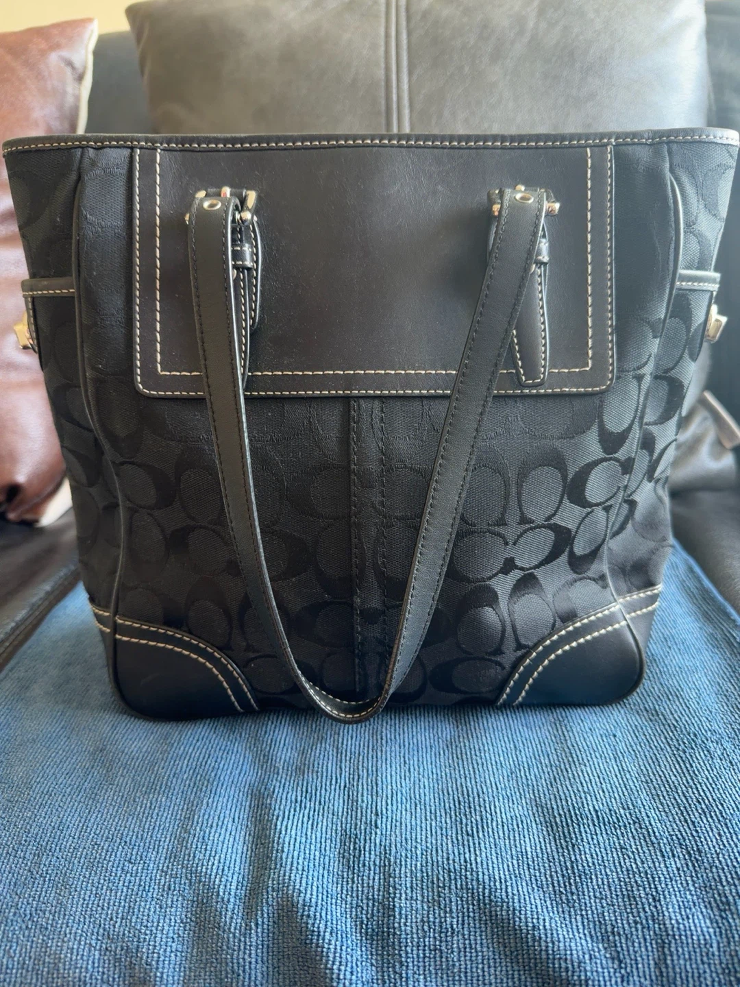 Coach Signature Monogram Tote Bag - Black