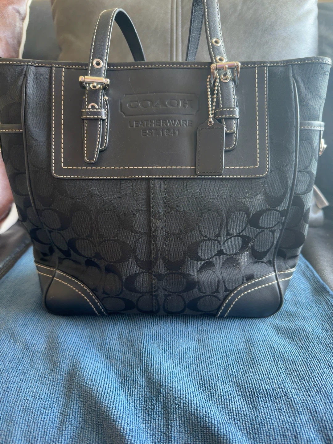 Coach Signature Monogram Tote Bag - Black - photo 2