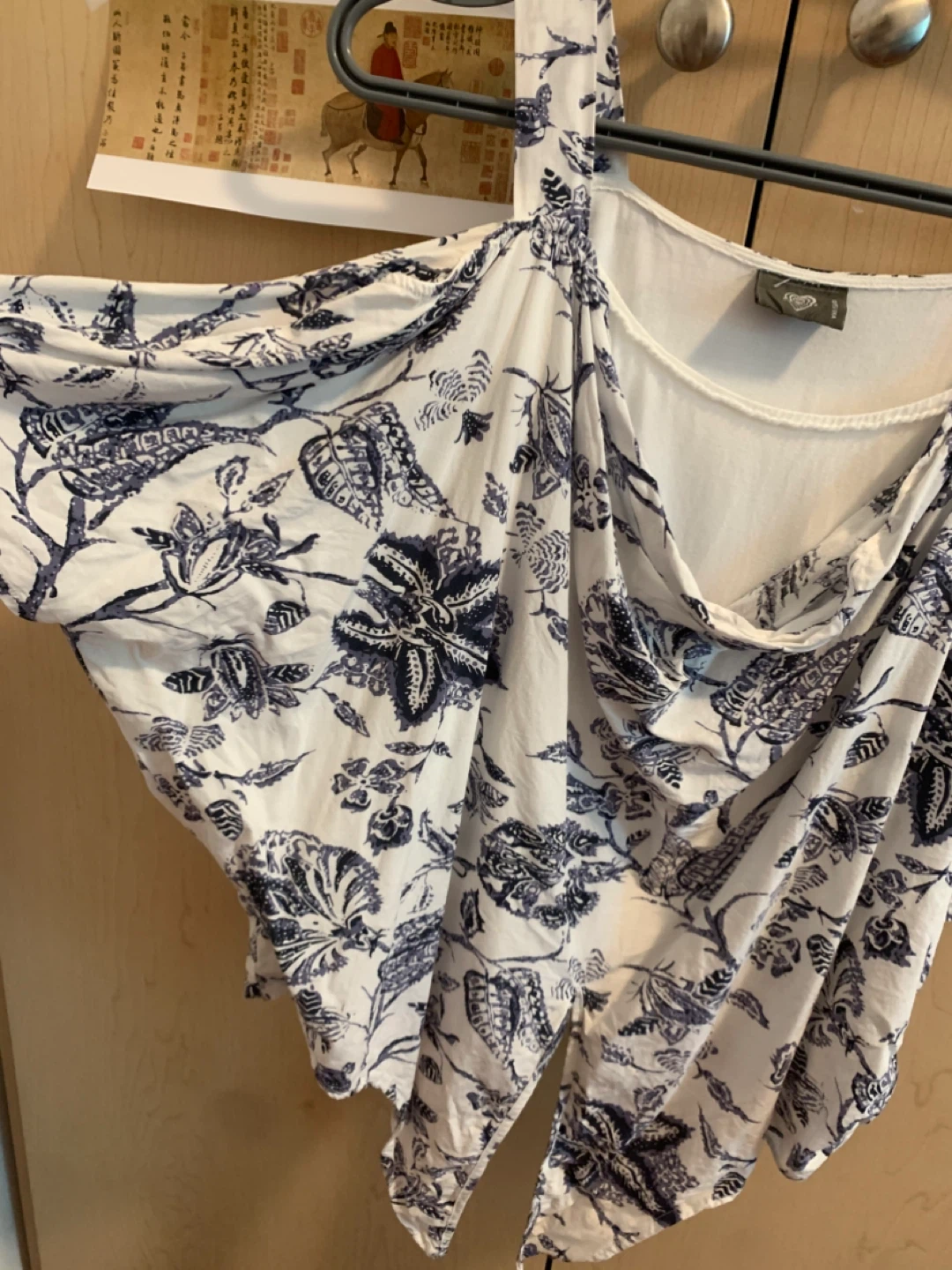Size S Boho Navy & White Floral Cold-Shoulder Tie-Front Crop Top - photo 3