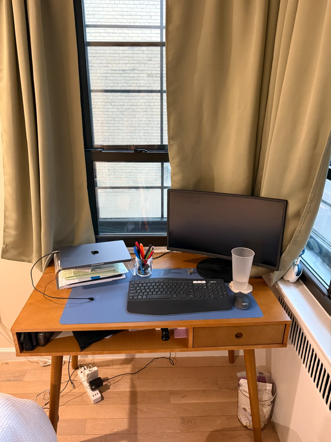 NATHAN JAMES Wooden Desk with Drawer and Open Shelf