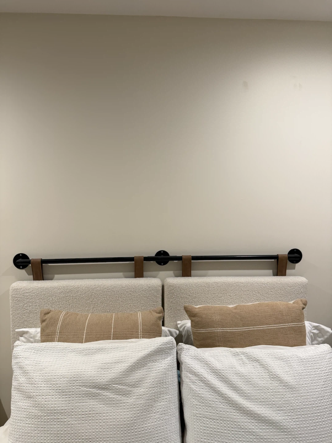 NATHAN JAMES White Boucle Headboard with Black Metal Rod