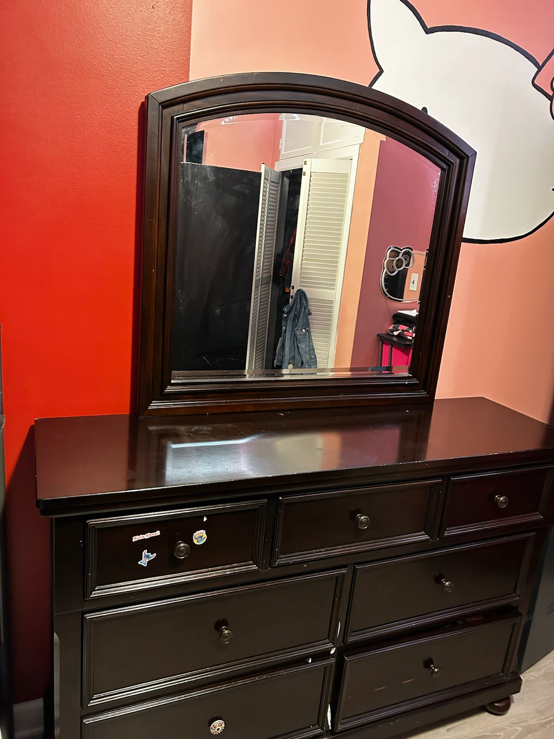 Dark Wood Dresser with Mirror - photo 2