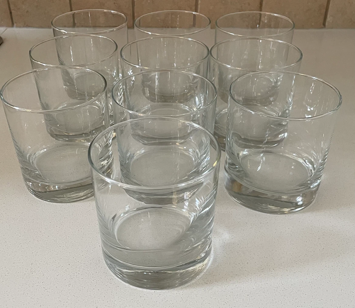 Set of 10 Clear Glass Tumblers