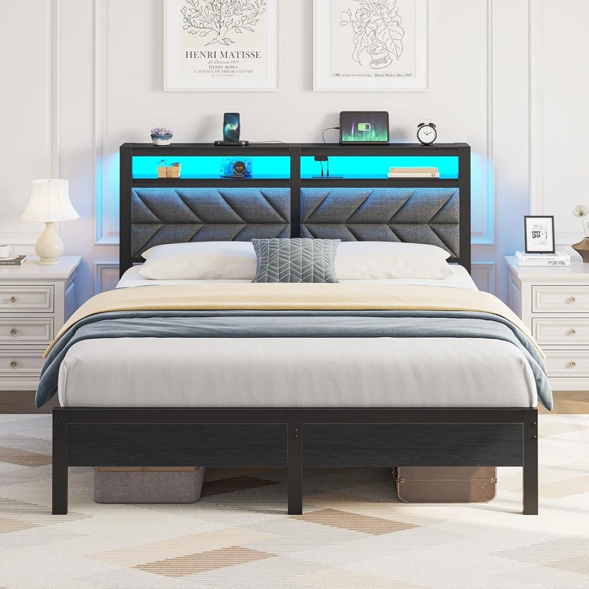 Seventable Bed Frame Full Size with Charging Station