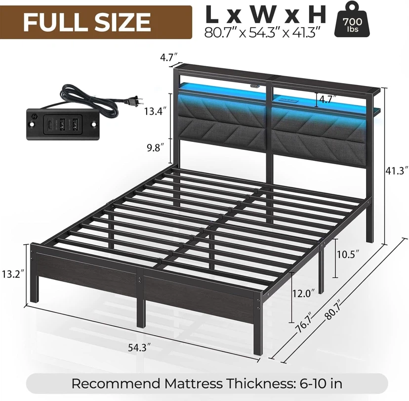 Seventable Bed Frame Full Size with Charging Station - photo 2