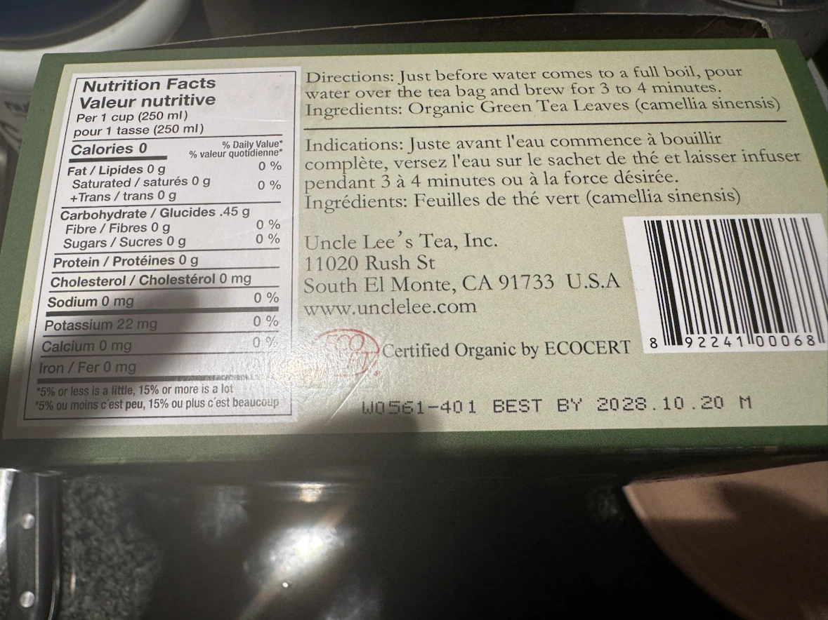Uncle Lee's Organic Green Tea Bags, 100 Count - photo 3