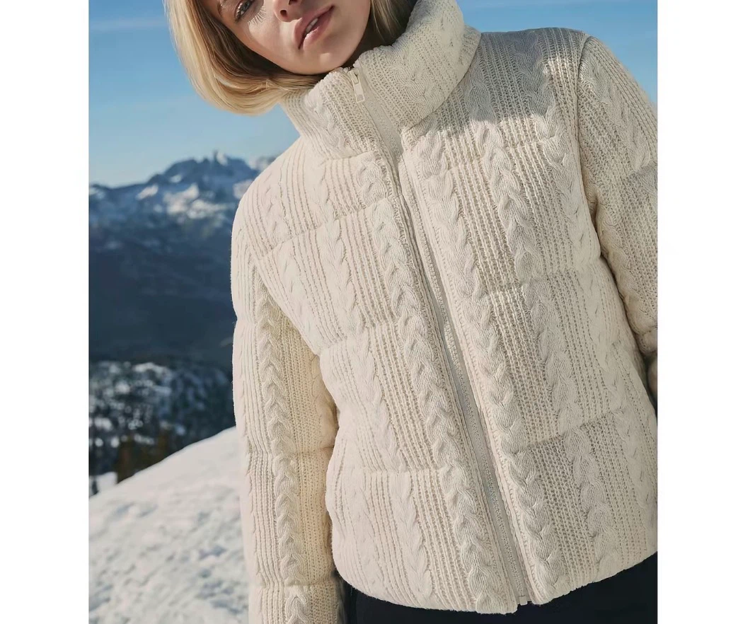 Cream Cable Knit Puffer Jacket