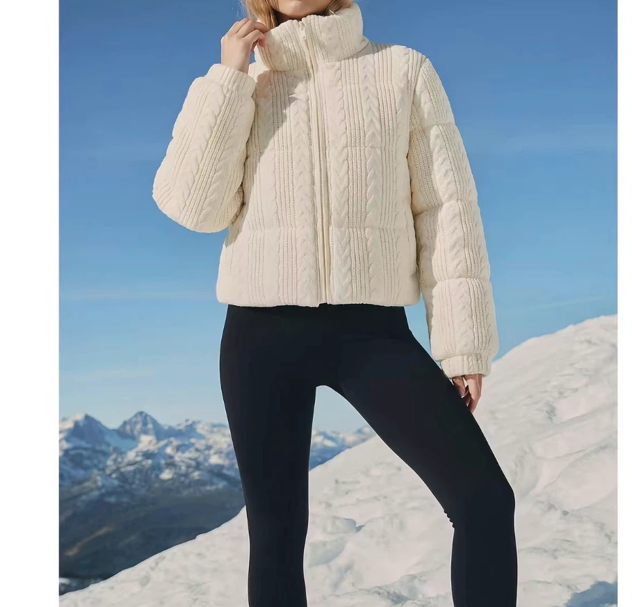 Cream Cable Knit Puffer Jacket - photo 3