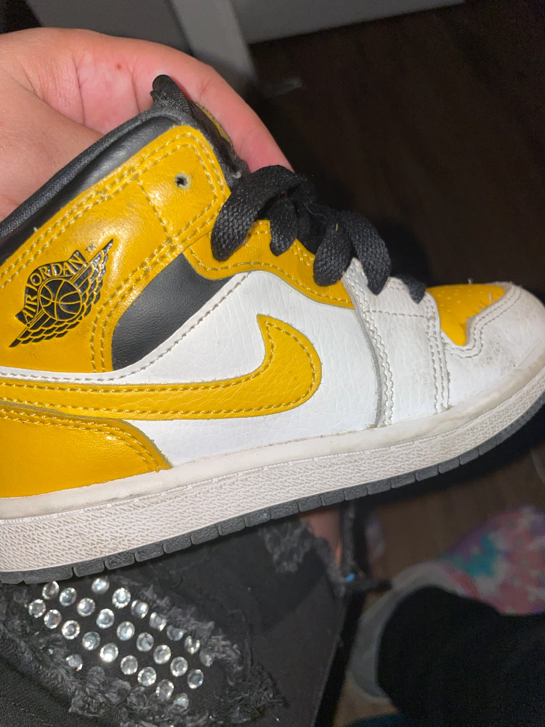 Jordan 1 Mid Youth Shoes Yellow White Black - photo 2