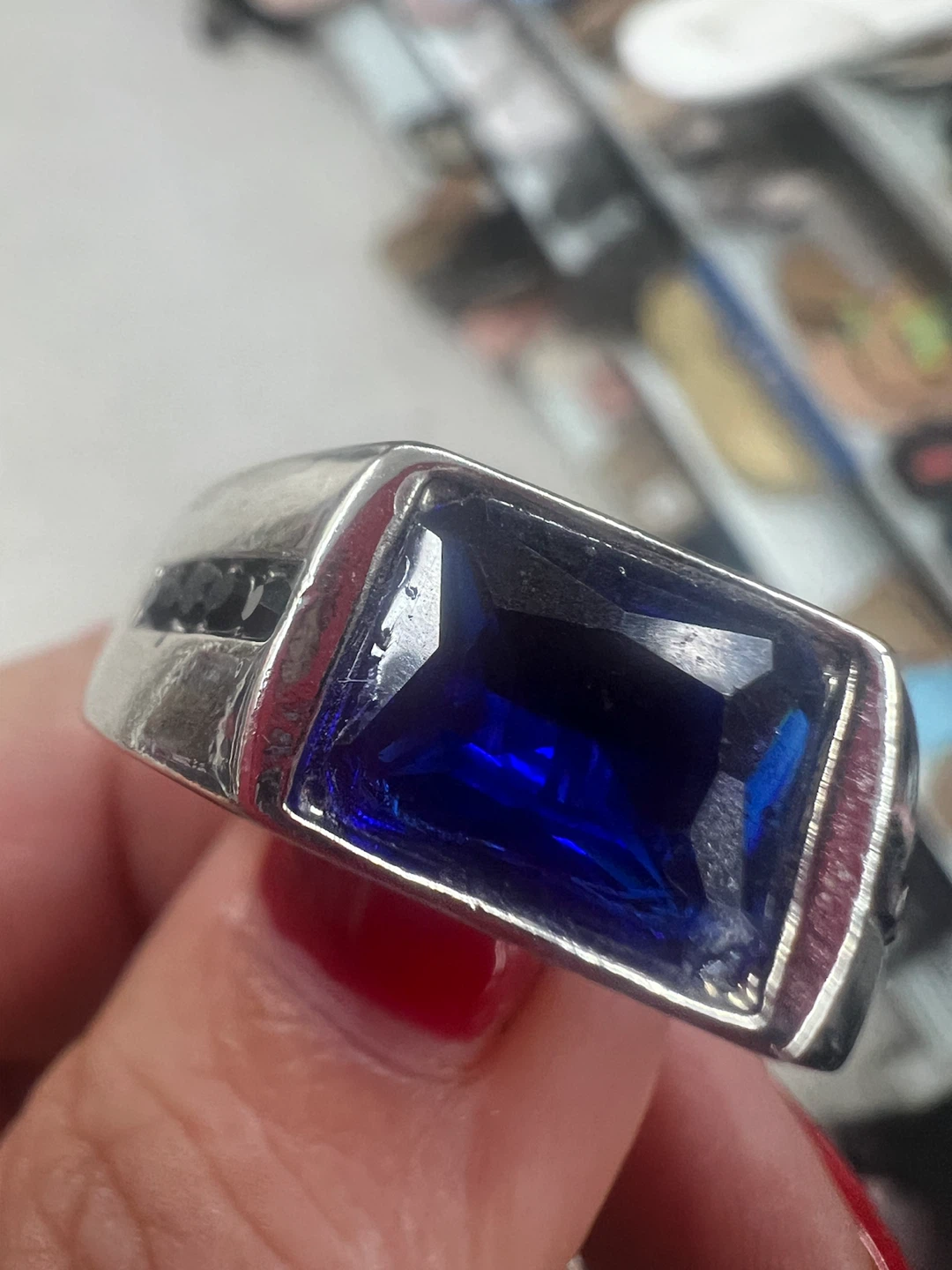 Sterling Silver Ring with lab sapphire