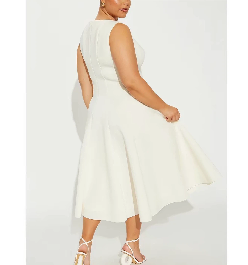 White Sleeveless Midi Fit and Flare Dress - photo 2
