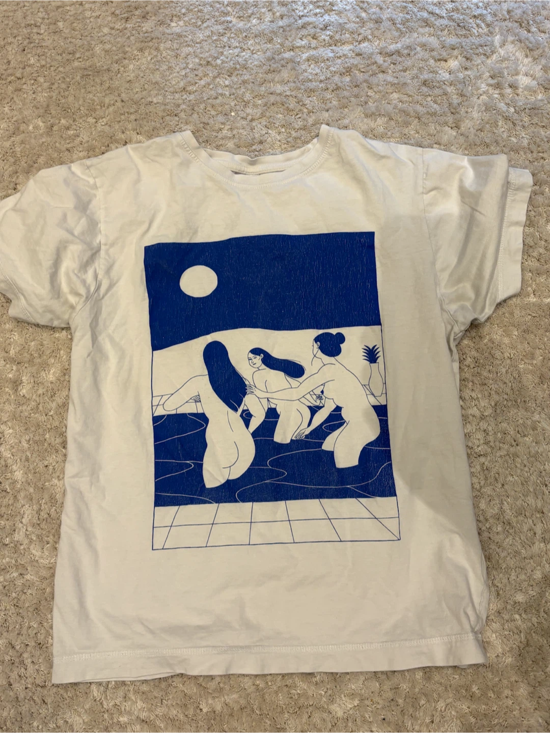 White T-Shirt with Blue Graphic Print