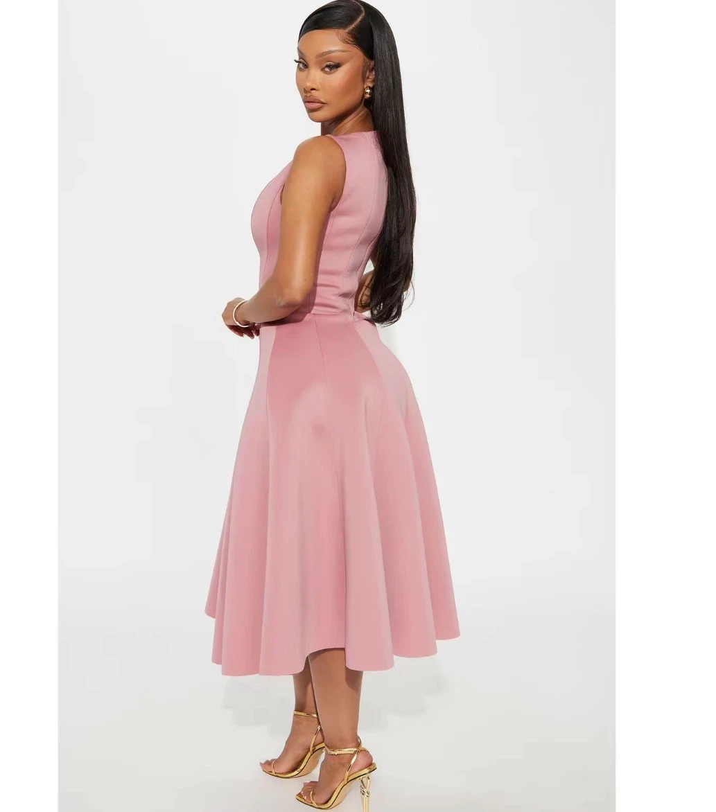Women's Pink Sleeveless Fit and Flare Midi Dress - photo 2