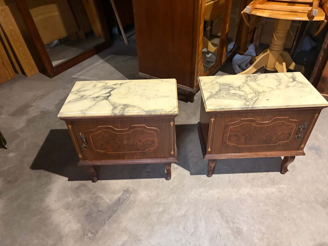 Free delivery antique pair of Vintage Marble Top Nightstands
