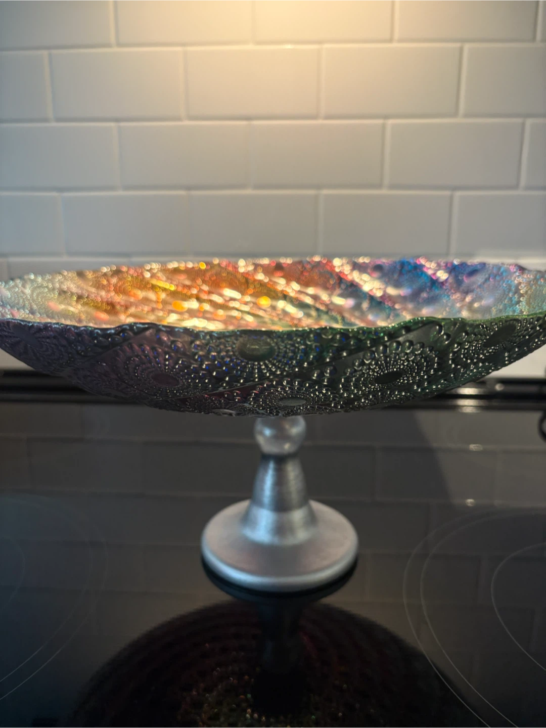 Iridescent Glass Pedestal Bowl