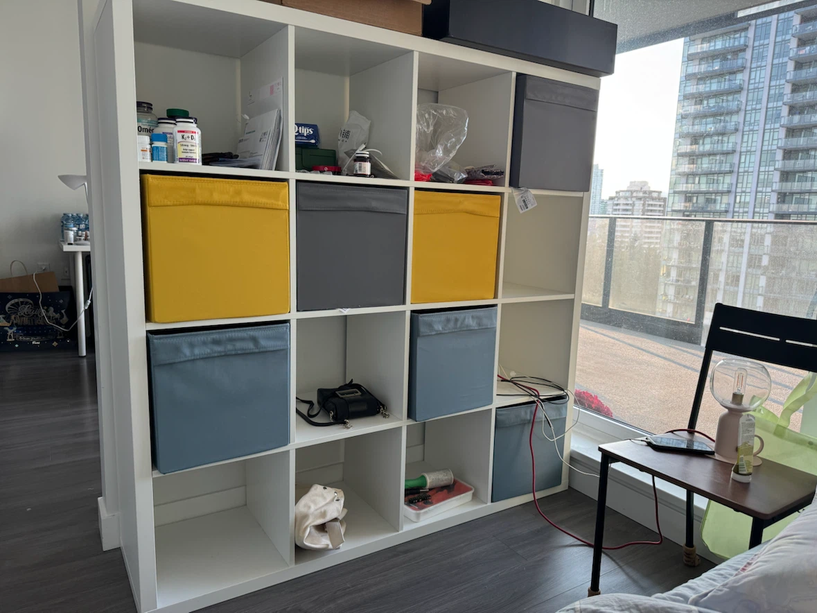 Moving sale- IKEA White storage unit 16 with 7 storage box
