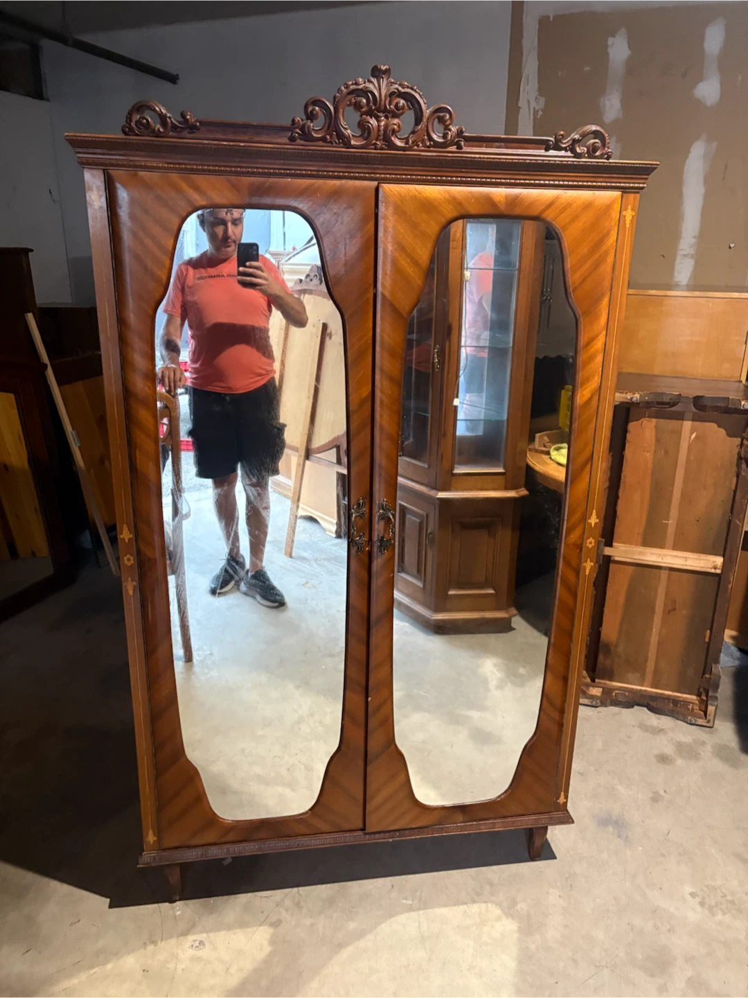 Free delivery used antique Vintage  Armoire  Mirrored Doors - photo 2