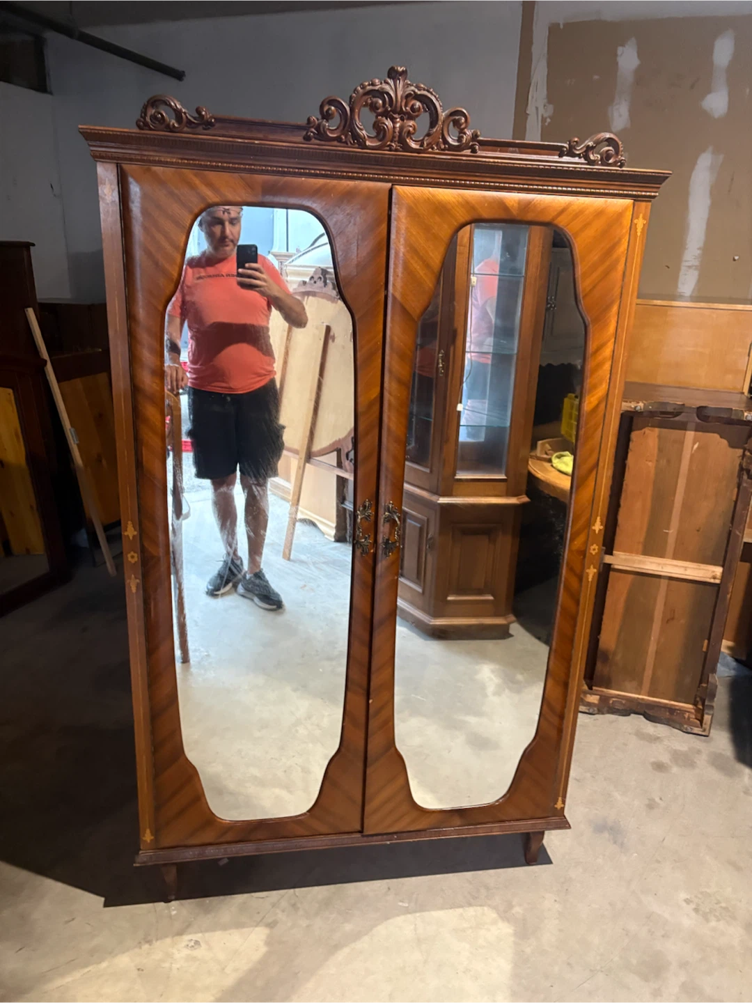 Free delivery used antique Vintage  Armoire  Mirrored Doors - photo 3