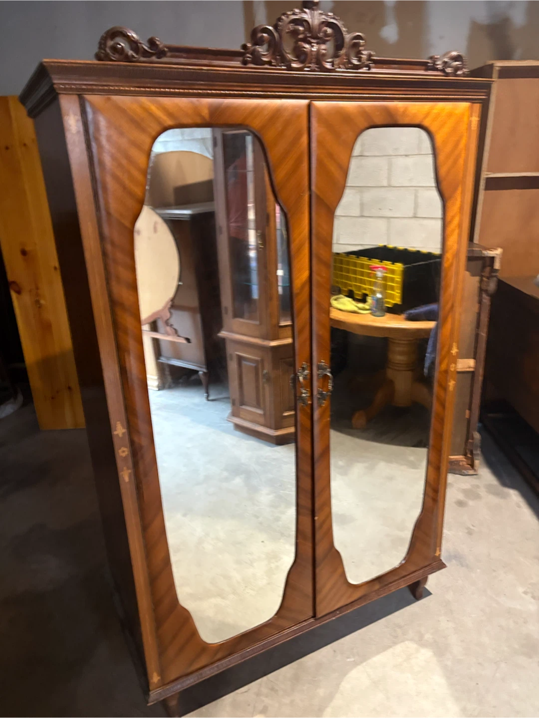 Free delivery used antique Vintage  Armoire  Mirrored Doors - photo 4