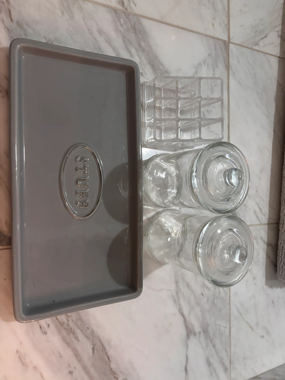Grey Tray and Glass Jars with Organizer