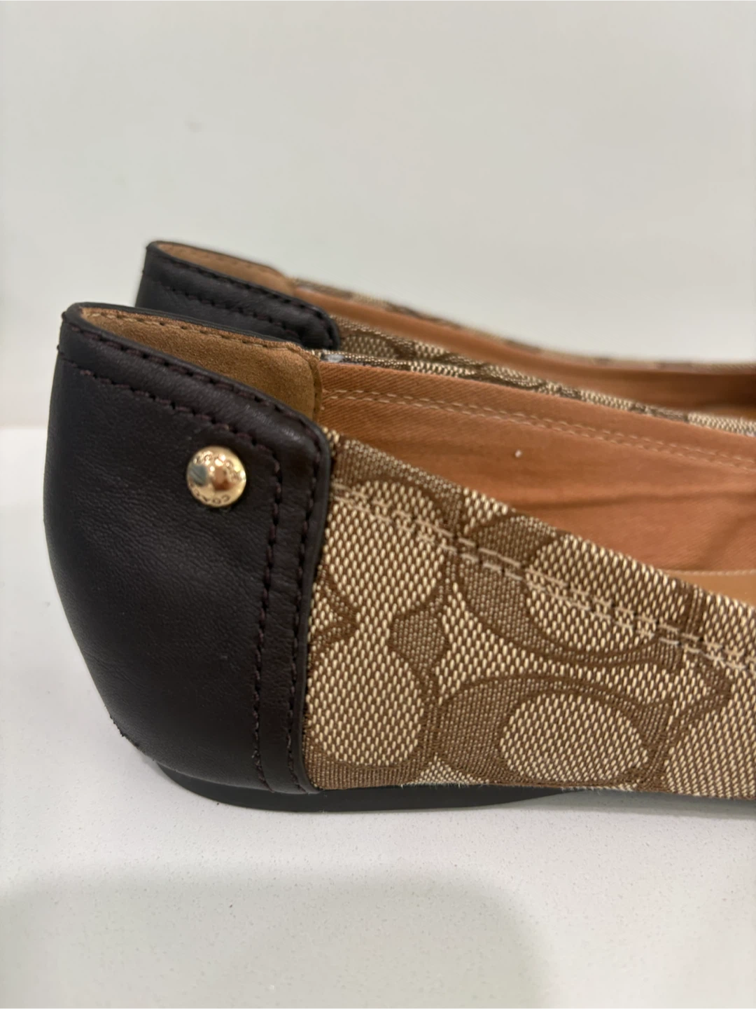 Coach Chelsea Signature Canvas Brown Leather Flats 8.5 - photo 2