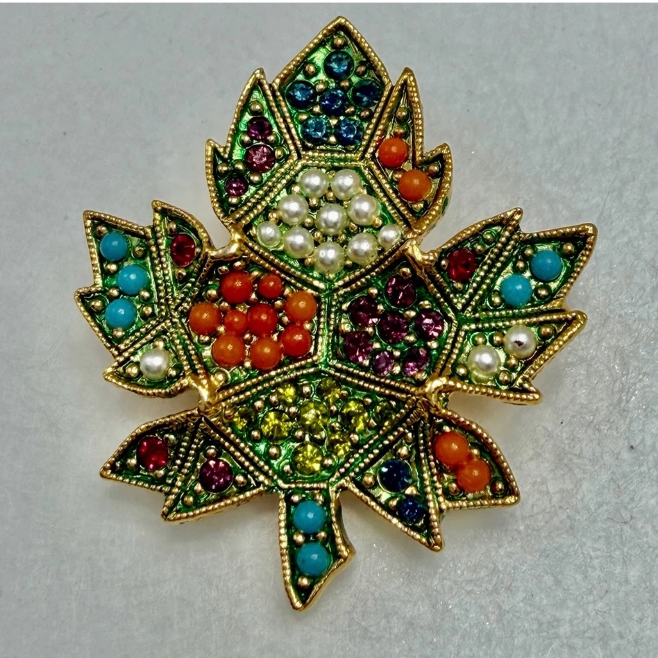 Vintage D'Orlan 22 kt Leaf Jewel Brooch
