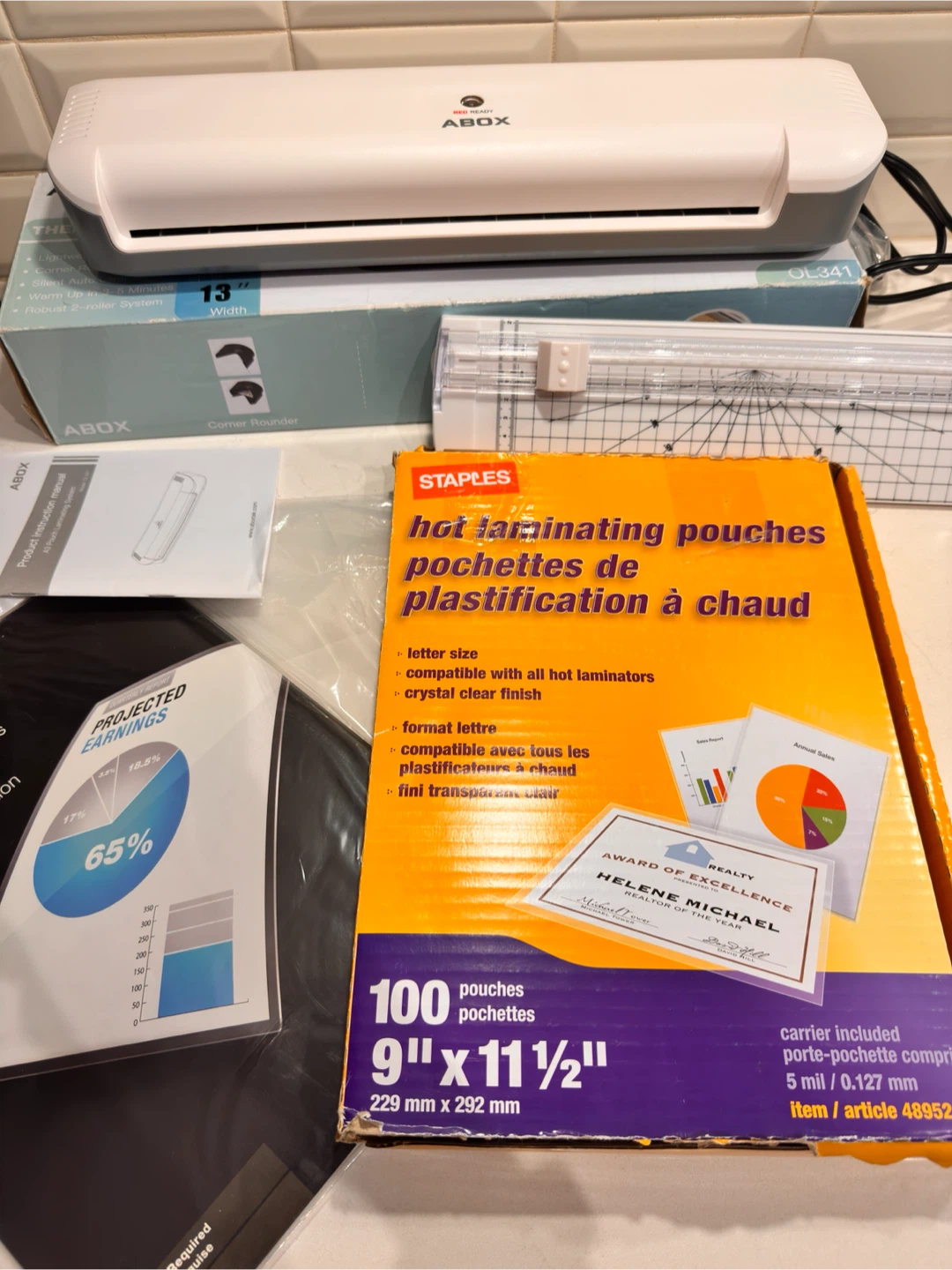 Thermal Laminator ABOX OL341 with Staples Hot Laminating Pouches - photo 2