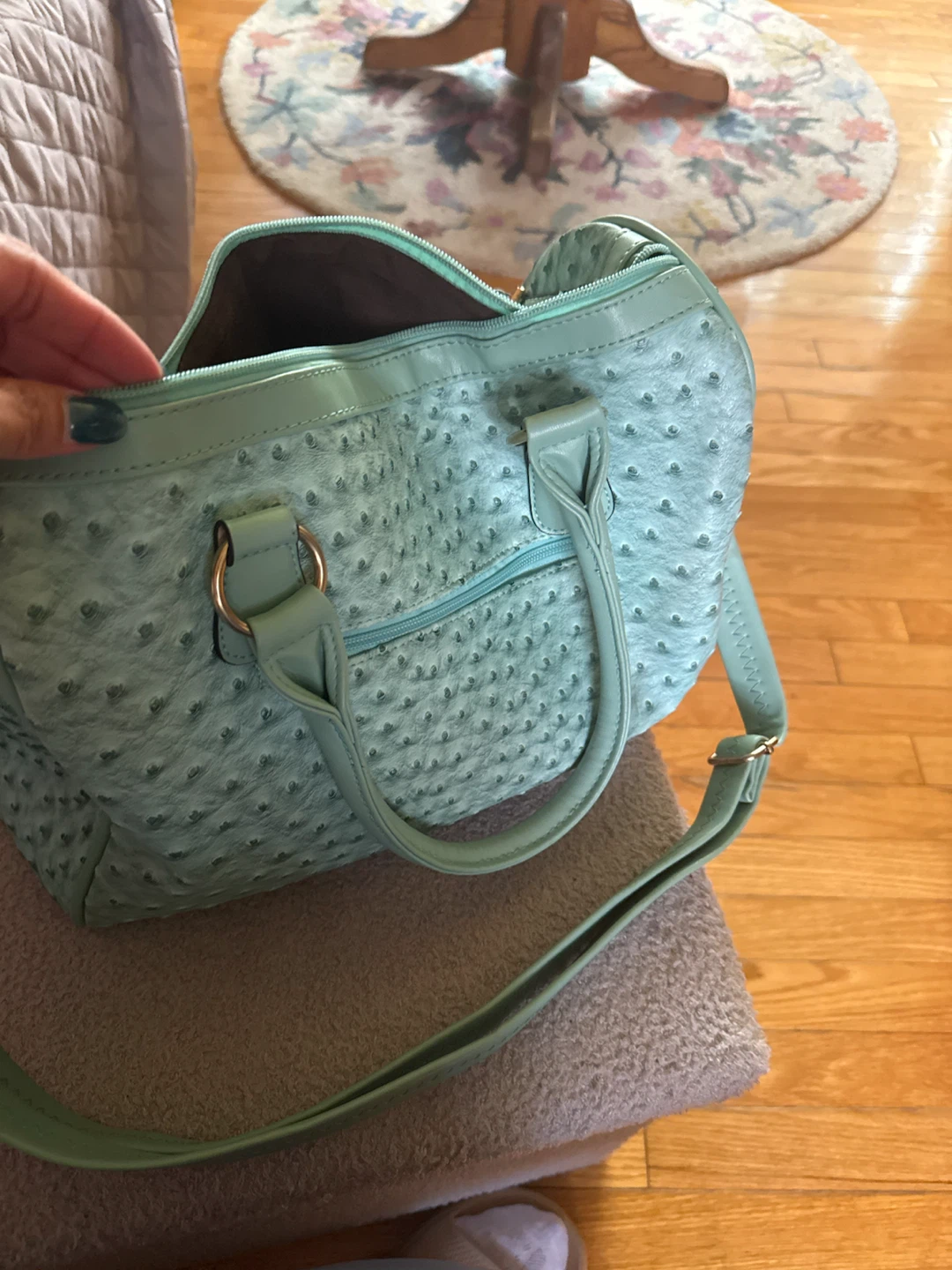 Mint Green Textured Handbag