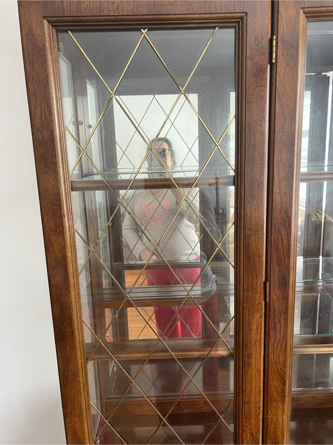 Vintage Wood China Cabinet with Glass Doors - photo 4