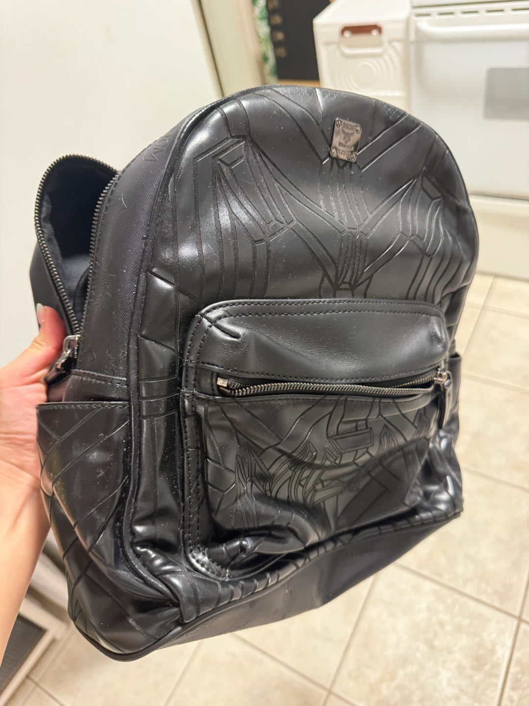 MCM Black Leather Backpack