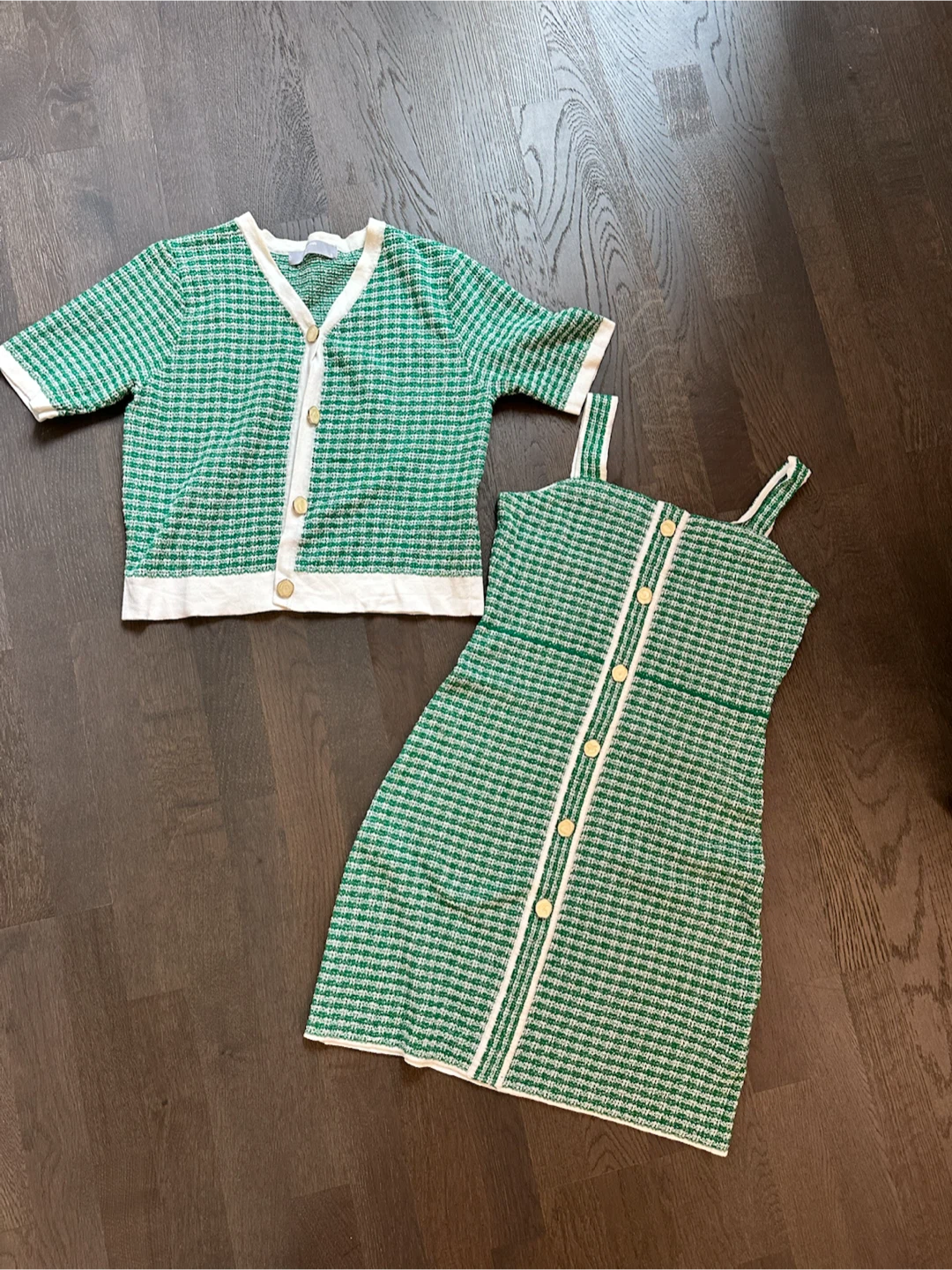 8 Seconds💚🇰🇷 Plaid Knit Set (dress+cardigan) - photo 2
