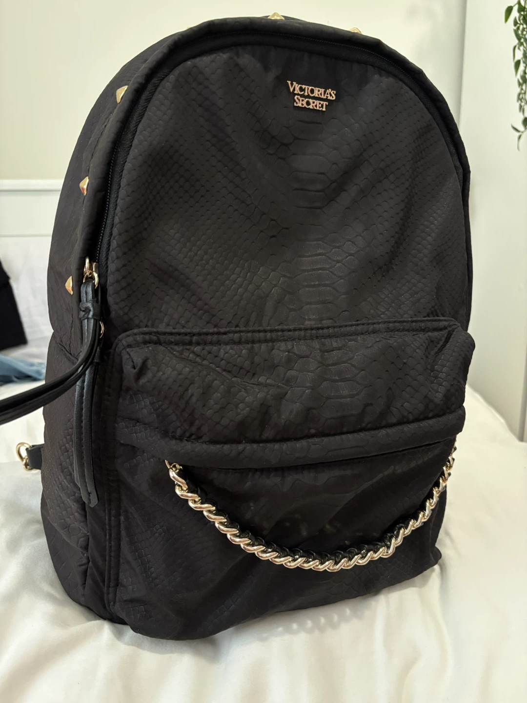 Victoria's Secret Black Backpack with Gold Studs