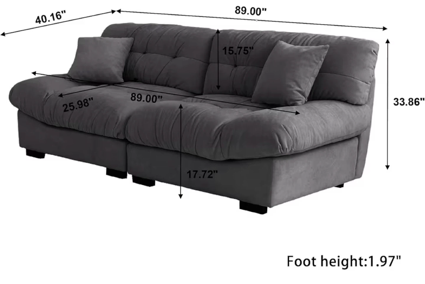 Gray Tufted Sofa Couch - photo 3