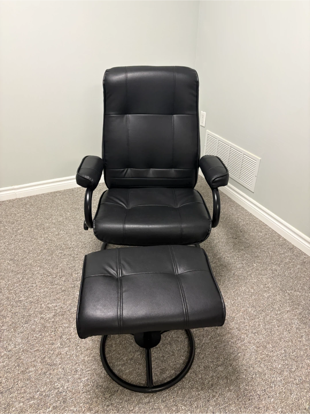 Black Faux Leather Reclining Chair with Ottoman