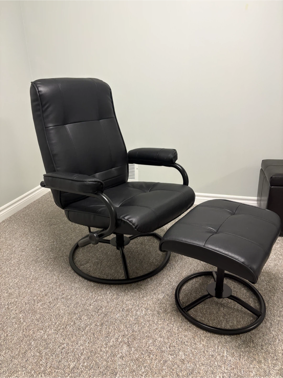 Black Faux Leather Reclining Chair with Ottoman - photo 2