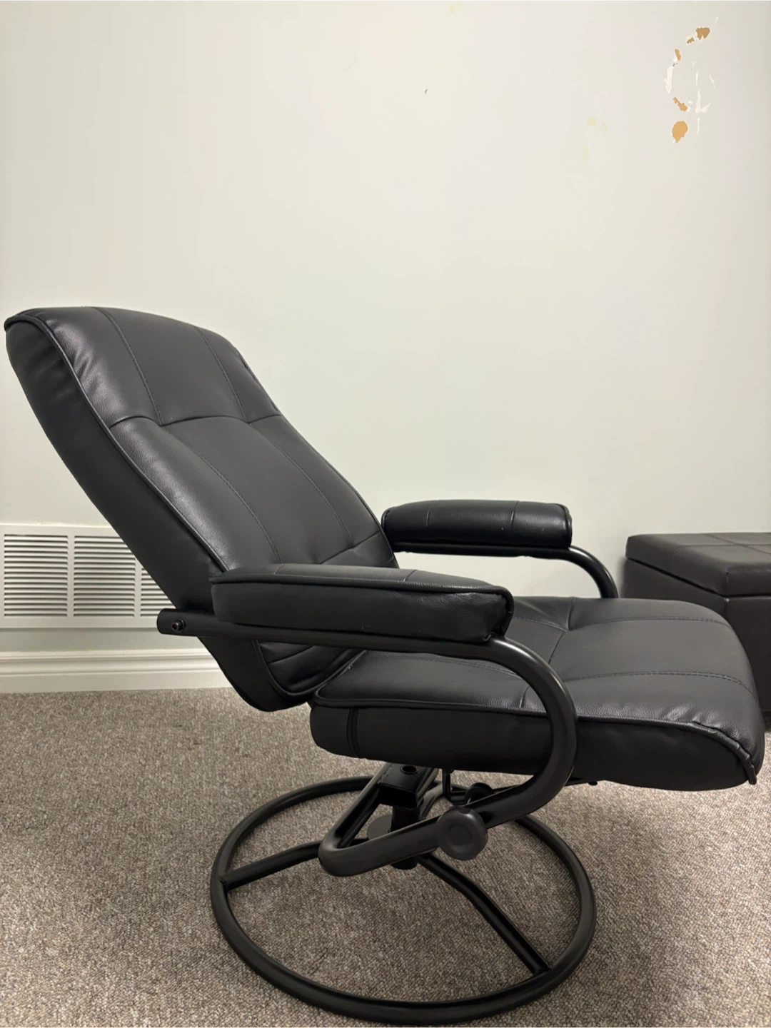 Black Faux Leather Reclining Chair with Ottoman - photo 3