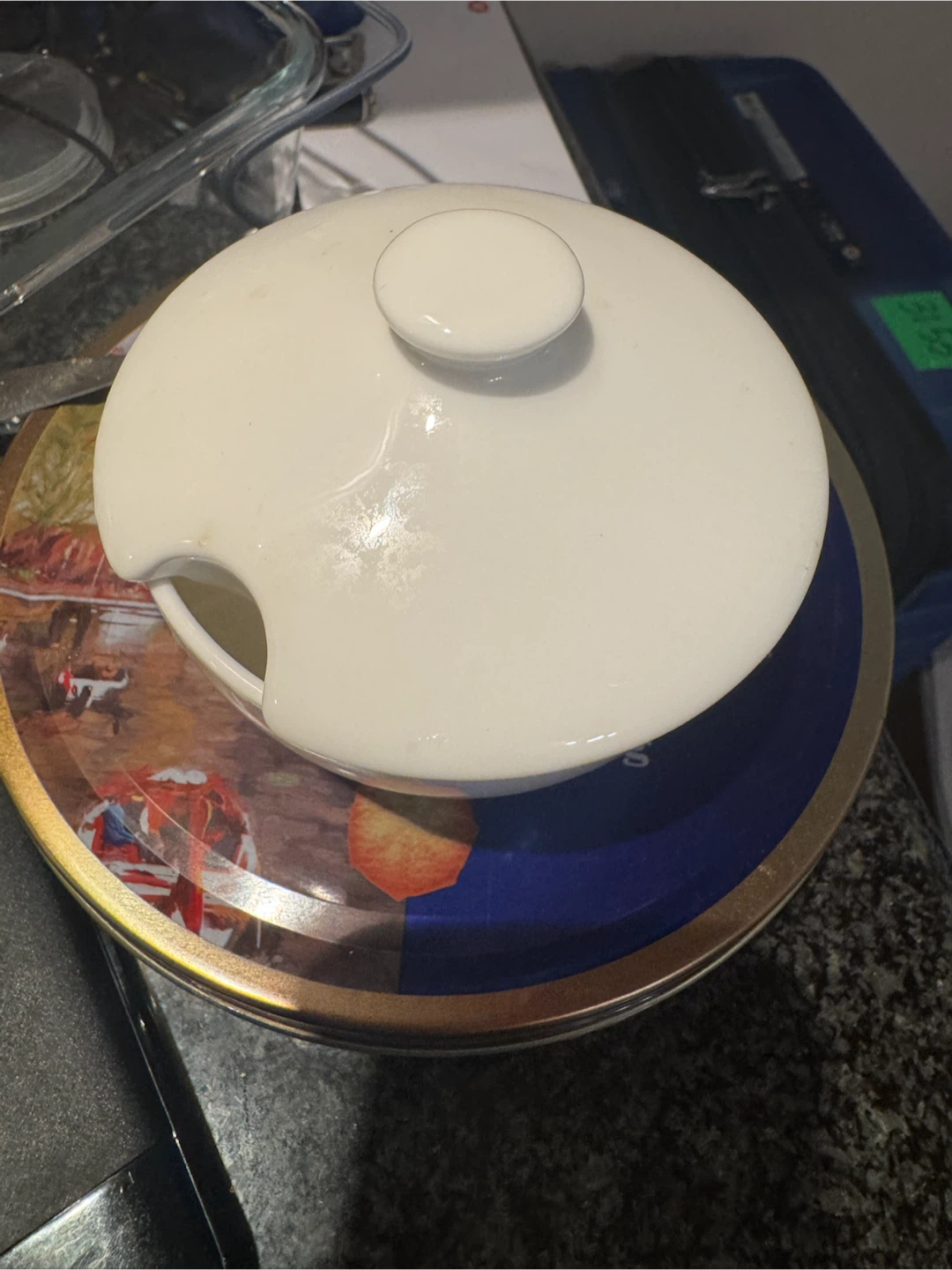 White Ceramic Sugar Bowl with Lid - photo 2